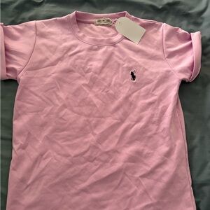 Kids' Pink Crewneck Tee with Polo Pony Embroidery